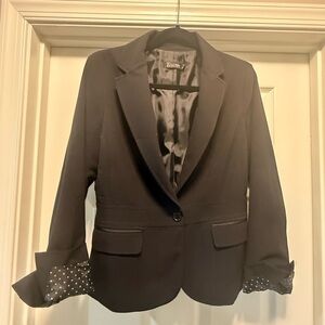 New York & Company Black Blazer with Tailored Fit and Studded Cuffs